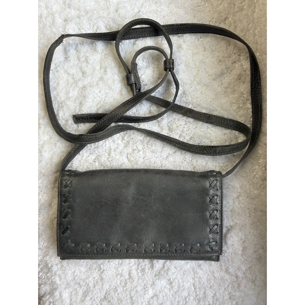 Latico Leathers Grey Whipstitch Leather Crossbody Wallet Bag Small Purse